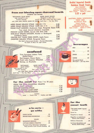 The Steak Knife, Detroit 1960s/70s Menu