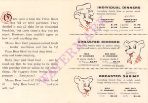 The Three Bears, St Paul 1960s Drive-In menu  