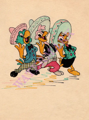 The Three Caballeros, French Christmas Menu 1949 Menu Art