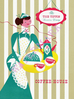 The Tiffin Coffee Shop, USA 1960 Menu Art
