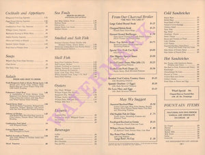 The Wharf, Seattle 1950s Menu