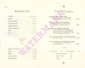 The Yacht Club, Edgewater Beach 1961 Menu