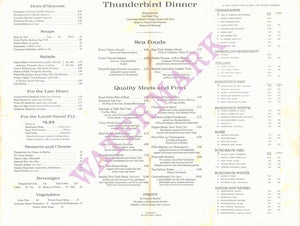 Thunderbird, Portland OR 1980s Menu