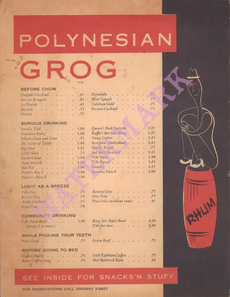 Tiki Bob's, San Francisco 1960s Drinks Menu 