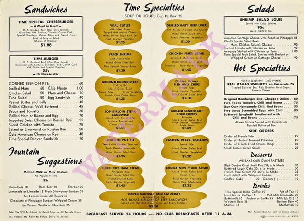 Time Diner 1930s Interior Menu