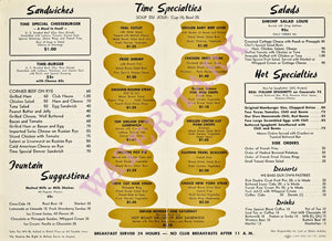 Time Diner 1930s Interior Menu