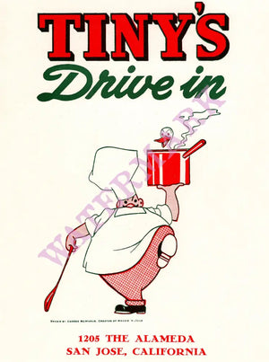 Tiny's Drive-In, San Jose 1950sMenu Art