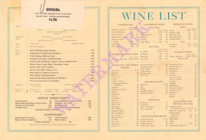 Tiny's Embassy Room, San Francisco 1940s Menu