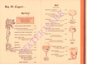 Tonga Lei, Malibu 1960s Menu