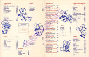 Topo Gigio, London 1970s Menu