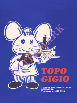 Topo Gigio, London 1970s Menu Art Rear Cover