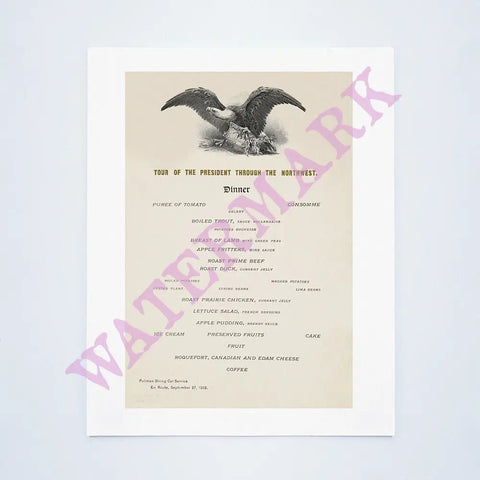 Tour Of President Theodore Roosevelt Through The Northwest 1902 - Dinner Menu