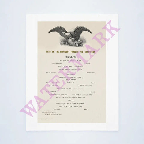 Tour Of President Theodore Roosevelt Through The Northwest 1902 - Luncheon Menu