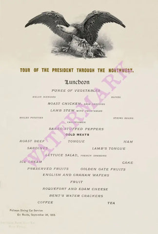 Buttolph British Library Menu Collection Tour of President Theodore Roosevelt Through The Northwest Luncheon Menu