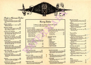 Trader Vic's Oakland, 1960s Menu