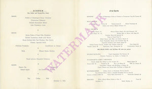 Trip Of The President Of The United States from Washington D.C. October 1940 Vintage Americana Menus