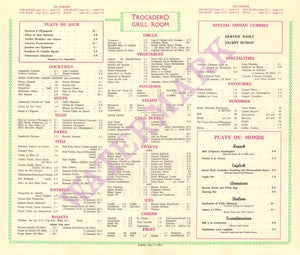 Trocadero Grill Room, London 1953 Menu