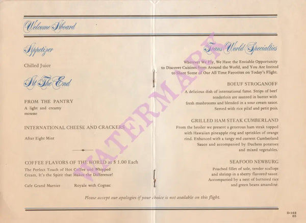 TWA 707 Star Stream Jet David Klein Menu Art Posters Prints & Visual Artwork