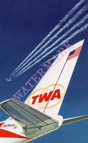 TWA 707 Star Stream Jet David Klein Menu Art Posters Prints & Visual Artwork