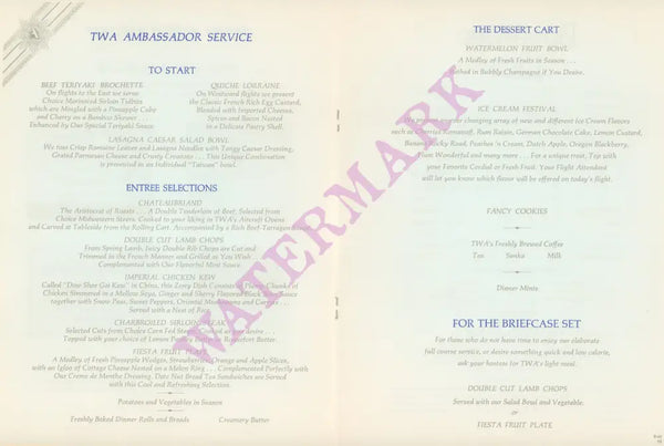 TWA Ambassador Class St. Louis In-Flight Menu Art 1970s Vintage Americana Menus