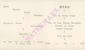 TWA Frankfurt In-flight Menu 1950s