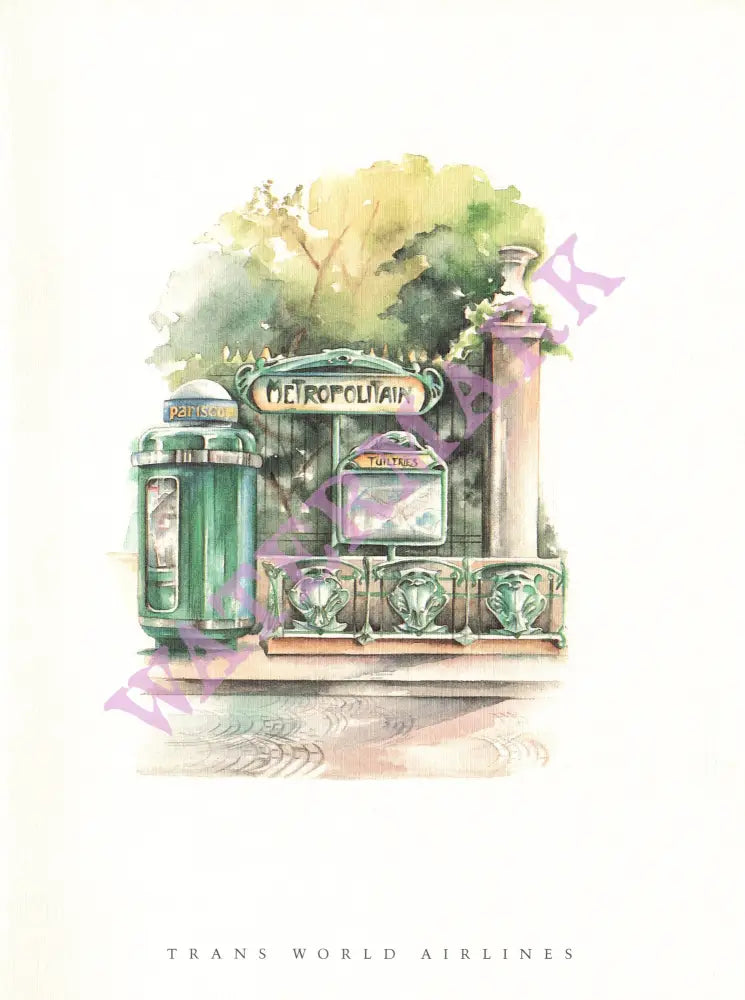 TWA "Great Destinations" Paris, 1980s Inflight Menu Art