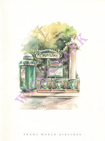 TWA "Great Destinations" Paris, 1980s Inflight Menu Art