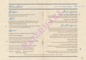 TWA San Francisco to New York Menu 1975