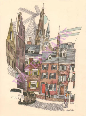 TWA Royal Ambassador First Class, Boston Beacon Hill 1960s in-flight menu art