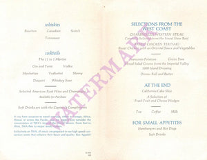 TWA, The Monterey Coast by David Klein, In-flight Menu 1965