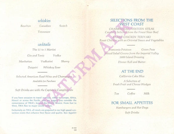 TWA, The Monterey Coast by David Klein, In-flight Menu 1965