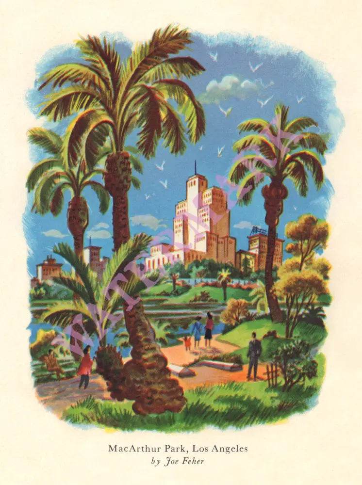 United Airlines, Macarthur Park Menu Art by Jo Feher 1950s 