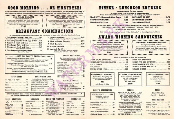 Universal City Coffee Shop, 1974 Menu