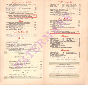 Universal City Studios Commissary 1969 Menu