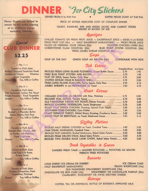 Village Barn, New York 1960s Menu