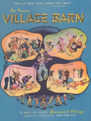 Village Barn, New York 1960s Menu Art