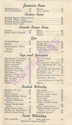 Waldorf Astoria, New York 1940s | Vintage Menu Art - Drinks