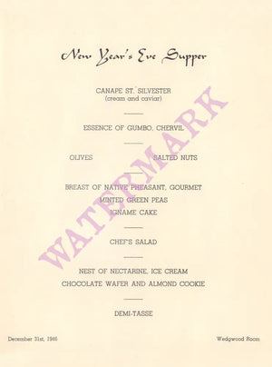 Waldorf Astoria, New York New Year's Eve 1946/7 Menu