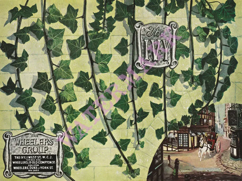 Wheeler's The Ivy, London, 1950s Menu Art