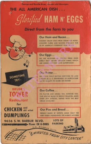 Whistl'n Pig, Portland Oregon 1950s Glorified Ham & Eggs