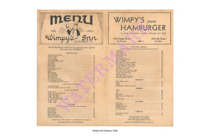 Wimpy's Inn, San Francisco 1930s Menu