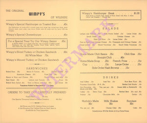 Wimpy's, Los Angeles 1940s - Vintage Menu Art – food menu