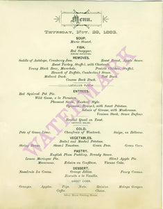 Windsor Hotel, St Paul, Thanksgiving 1883
