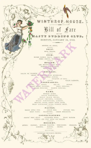 Winthrop House Boston 1852 Vintage Menu Henry B Voigt Collection