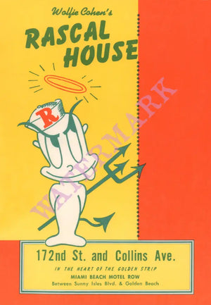 Wolfie Cohen's Rascal House, Miami Beach 1970s | Vintage Menu Art - cover
