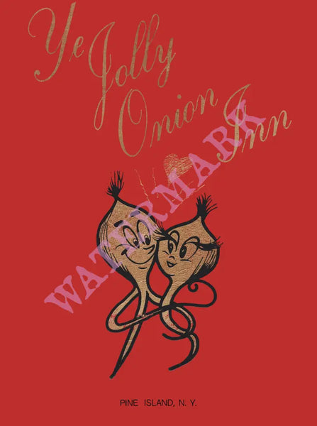 Ye Jolly Onion Inn, Pine Island NY 1990s Menu Art
