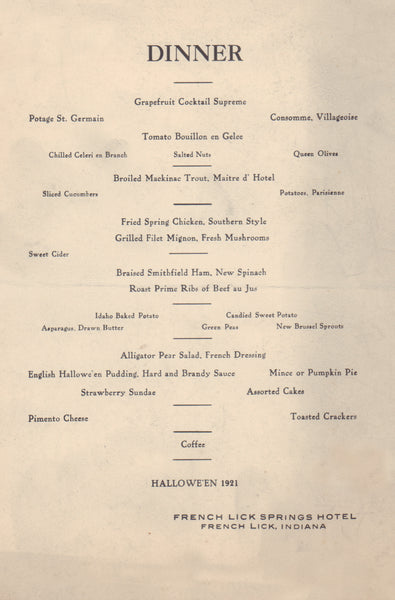 Halloween Dinner, French Lick Springs, Indiana 1921