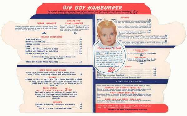 Bob's Big Boy, California 1938 Menu