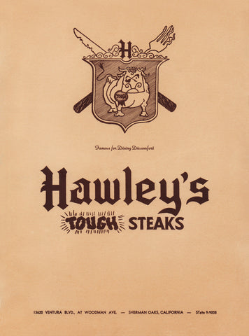 Hawley's Tough Steaks, Sherman Oaks 1960s Menu Art