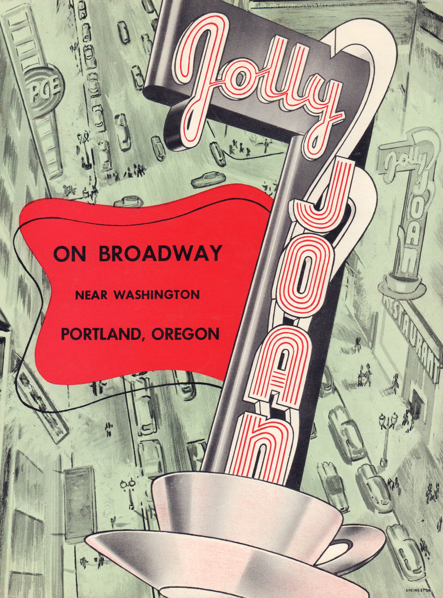 Jolly Joan, Portland Oregon 1940s Menu Art